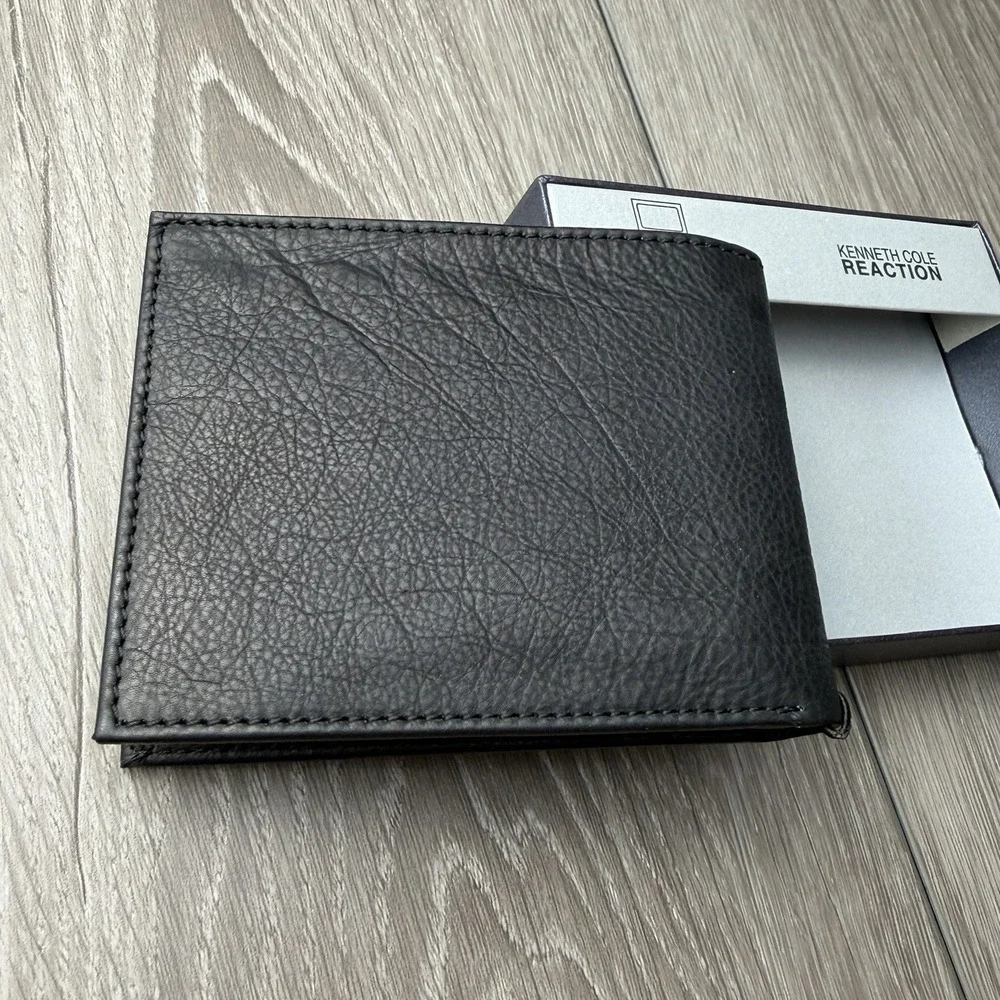 Kenneth Cole Reaction Men's Leather Bi Fold Wallet Black New